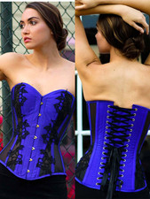 Steel Boned Longline Overbust Waist Trainer Corset EU Sapphire Satin XS US 2 NWT