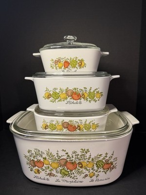 4 Vintage CorningWare Spice of Life Set   With Lids 5L, 1L, 1.5L, 700ML