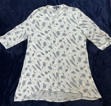 Saloos White Longline Feather Print Loose Shirt - Size 18