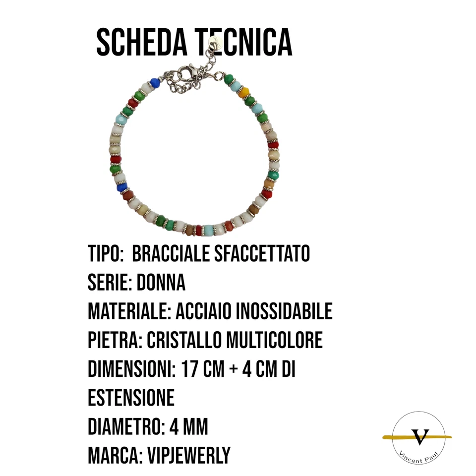 BRACCIALE DONNA ACCIAIO INOSSIDABILE E PIETRE DI CRISTALLO MULTICOLORE - Immagine 2 di 4