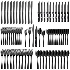 72-Pieces Black Silverware Set for 12 - Stainless Steel Flatware Set with Mir...