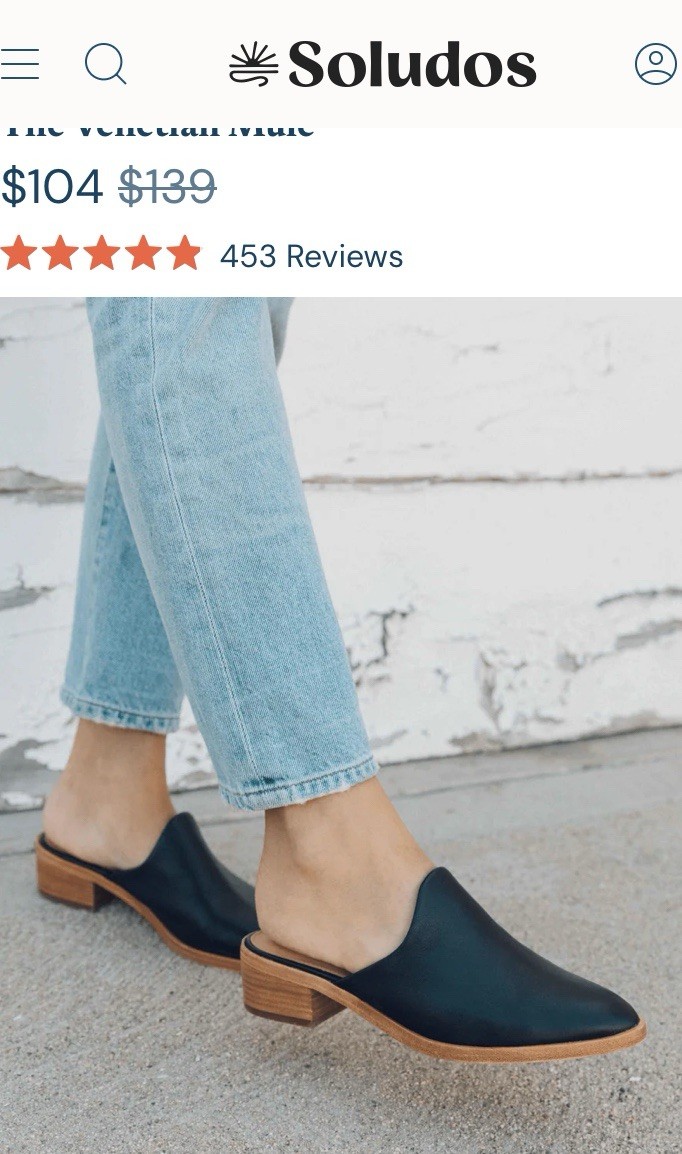 Soludos Venetian Mule Slip On Shoes Clogs Women's 7.5 Black Leather Block Heel 