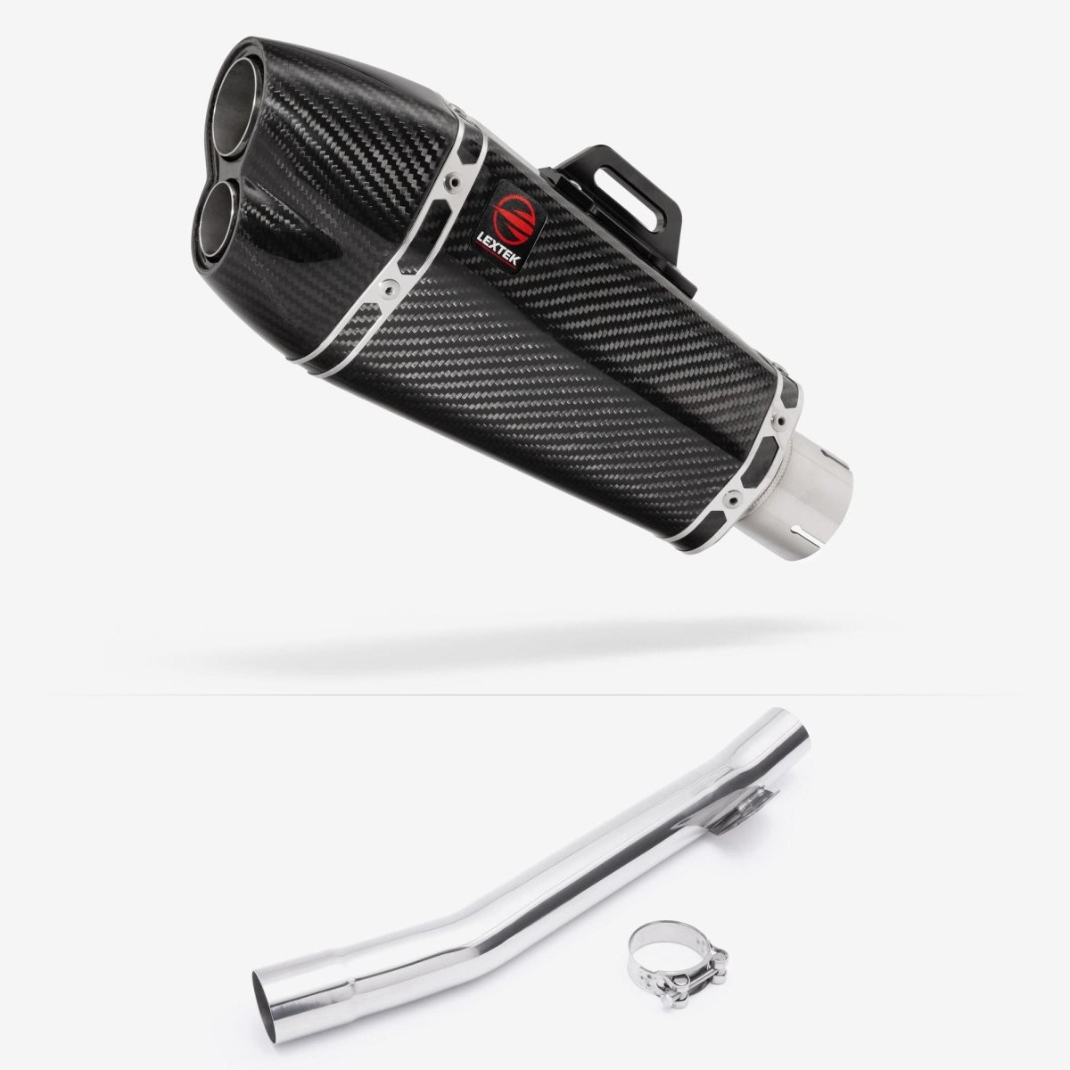 Lextek Carbon Fibre XP13C 210mm Exhaust with Link Pipe Silencer Chrome Polished