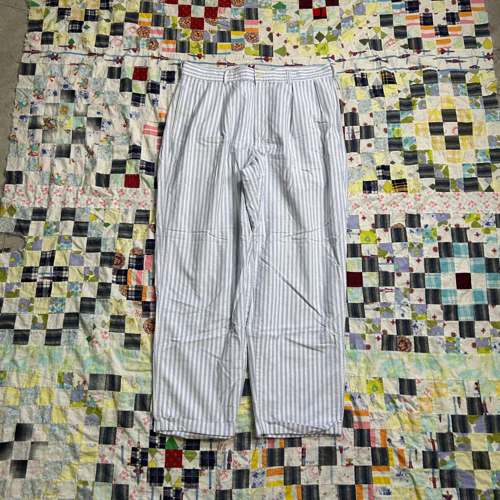 Men’s VTG Early 90s Blue White Pinstripe Polo Ralph Lauren Plaid Golf Pants