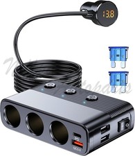 3 Way 12V/24V USB Car Cigarette Lighter Socket Splitter Power Adapter Charger
