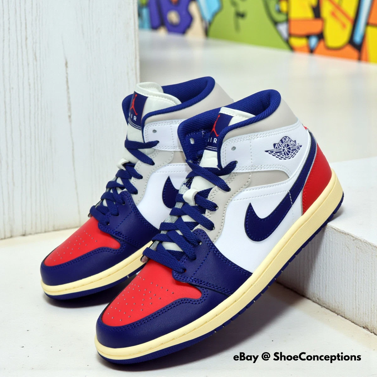 Size 10.5 - USED Air Jordan 1 Mid White Deep Royal‎ Blue Jordan 1 Mid White Deep Royal Blue | eBay main image 4