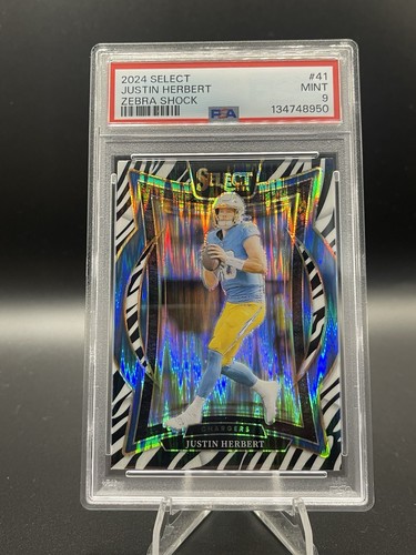2024 Panini Select - Concourse Justin Herbert #41 Zebra Shock Prizm PSA 9