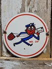 VINTAGE MR ZIP PORCELAIN SIGN OLD US MAIL POSTAL CARRIER MAILMAN CARTOON MASCOT