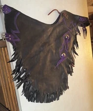 Custom Made Leather Chinks/Chaps Black with Purple /Unbranded/New