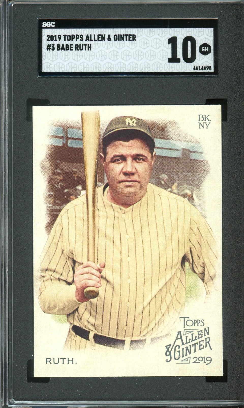 2019 Topps Allen & Ginter Babe Ruth #3 SGC 10 GEM MINT Low Pop Well-Centered!!
