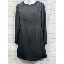 Oasis Shift Dress Black Size 10 Fits 8 Long Sleeve Zip Dark Academia Career Work