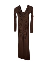 Bardot Dress Womens Size 1 Brown Ruched Rhinestone Bodycon Long Maxi Cowl Neck