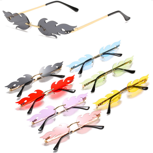 Le donne Fuoco Fiamma Occhiali da sole senza montatura WAVE Occhiali alla  Moda Lusso Stretto Eyewear | eBay