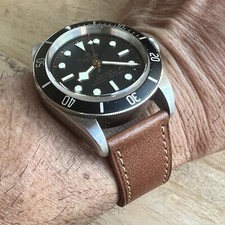 22mm BROWN thin Full Grain Leather Topside Watch Straps Band TAN stitch  