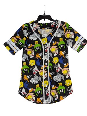 Looney Tunes Womens Cartoon Print Baseball Jersey Shirt M Babs Marvin Daffy