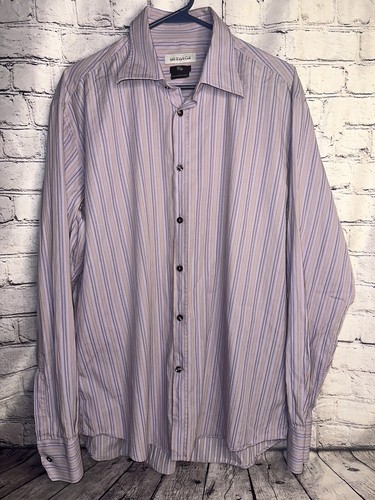 Versace Collection City Button Down Dress Shirt Men Purple White Pinstripe 43/17 - 第 3/10 張圖片