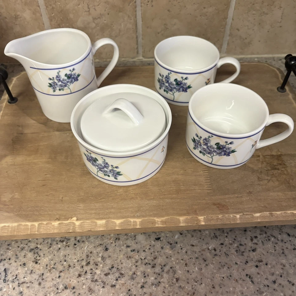Farberware gres hortensia azucarero con tapa y juego de crema con 2 tazas de té Foto 3 de 4
