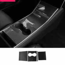 Carbon Fiber Center Console Water Cup Panel trim 4pc For Tesla Model 3 2017-2023