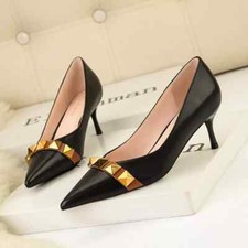 Decolte scarpe donna nero oro rivetti comodo 6 cm eleganti pelle sintetica 224