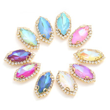 20pcs Sew On Glass Crystal Mocha Fluorescence Rhinestone Navette Stone Jewels