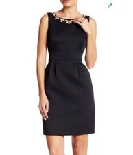NWOT Tahari Arthur Levine Faille Necklace Sheath Dress Pearl Navy Blue Size 10