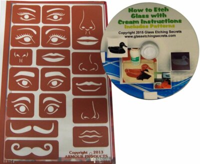 Reusable Stencil Eyes & Face Elements, includes nose, lips and mustaches + Free 