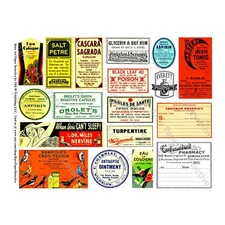 Vintage Apothecary Stickers on 1 Cut  Peel Sheet, Medicine Cabinet Labels, 39
