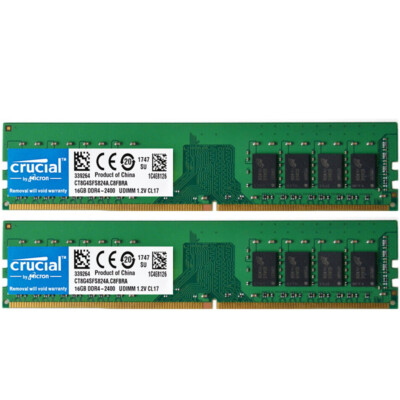 Crucial DDR4 32GB 2X16GB 2400 Mhz PC4-19200 288pins Desktop Memory