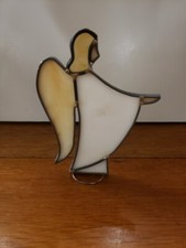 Vtg Stained Glass Metal Yellow Angel Sun Catcher Free Standing 7 1/8"