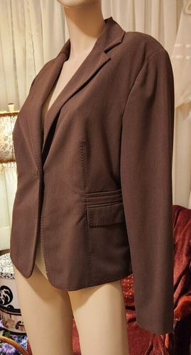 Vtg Allen by A.B.S. Chocolate Brown Blazer Career Jacket Plaid Lining S/M, 8/10 - Picture 5 of 8