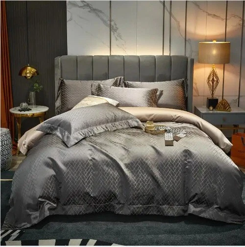 4/6Pcs Luxury Black Gold Yarndyed Jacquard Egyptian Cotton Smooth Duvet Cover — 第 4/4 张图片