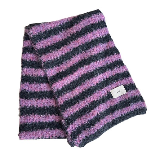 Striped Knitting Scarf Outdoors Windproof Thermal Long Shawls Plush Neck Warmer/ - Picture 21 of 27