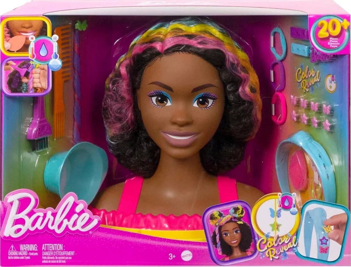 Barbie Deluxe Styling Head with Color Reveal and Curly Brown Rainbow  Hair