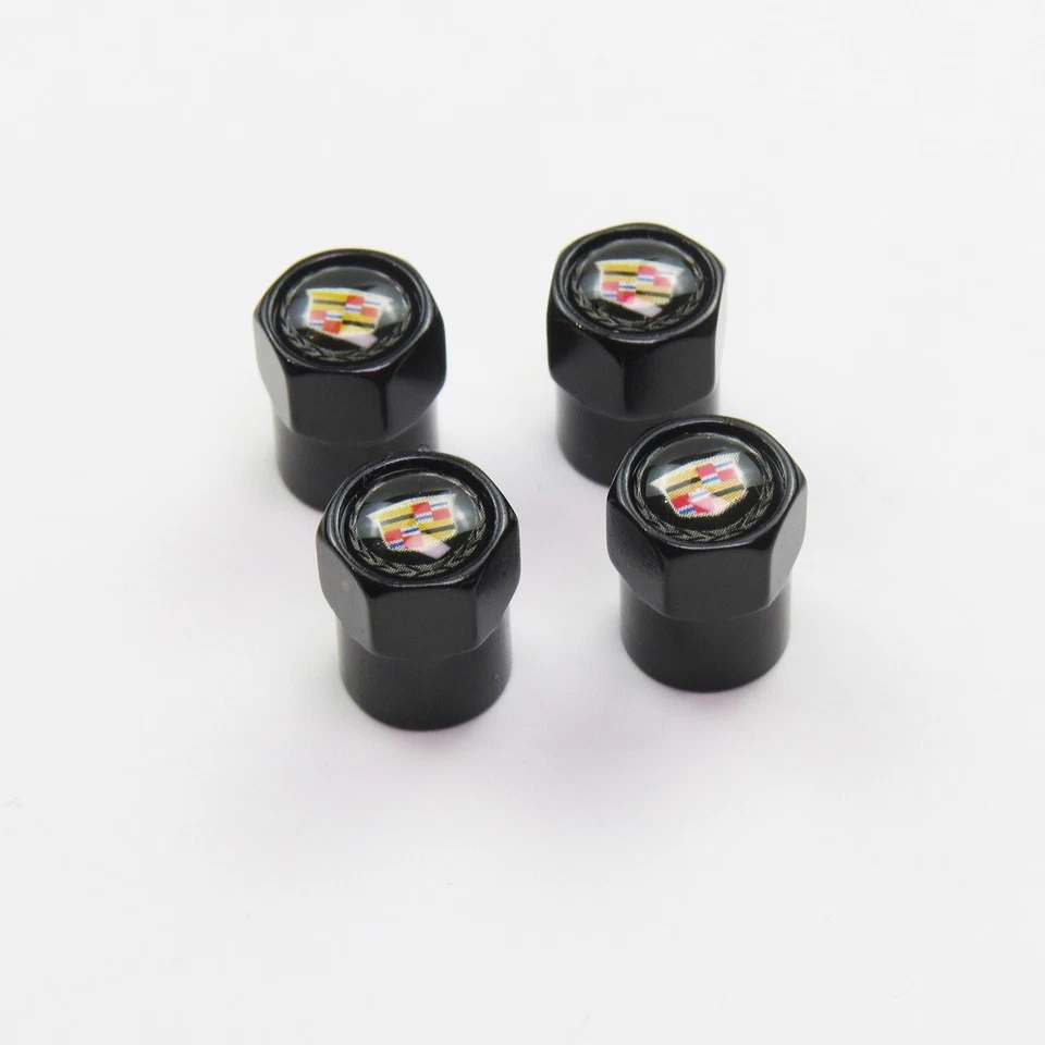 4Pcs Cadillac Tire Valve Stem Caps Set For All Modes Black Anodized Aluminum - Image 2 of 4