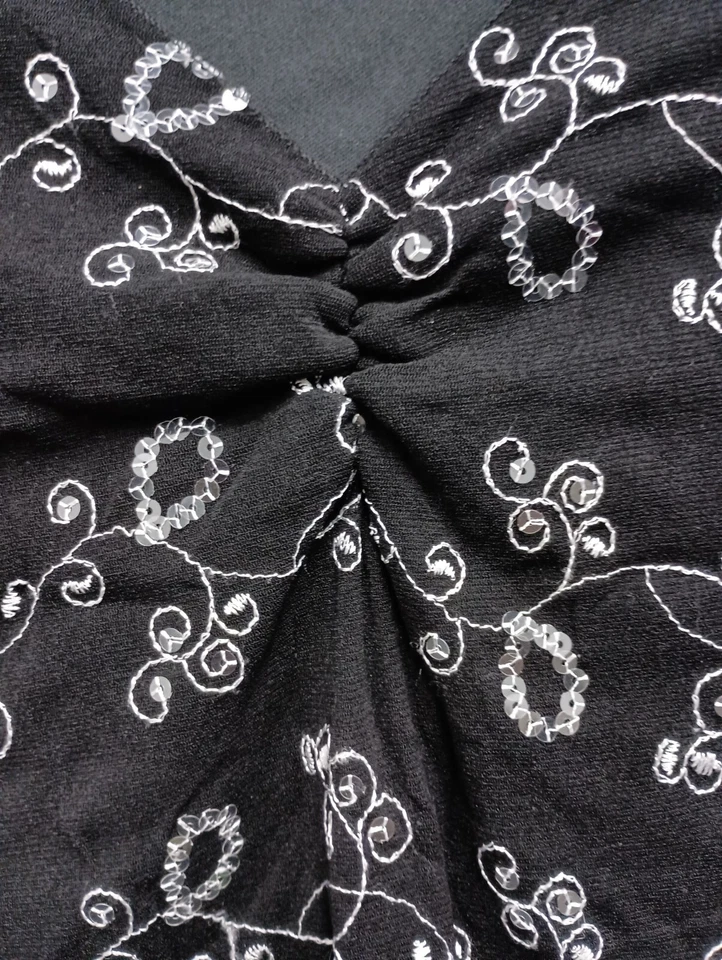 Top de malla bordada vintage de los 90 para mujer pequeño negro cachemir capricho Foto 2 de 4