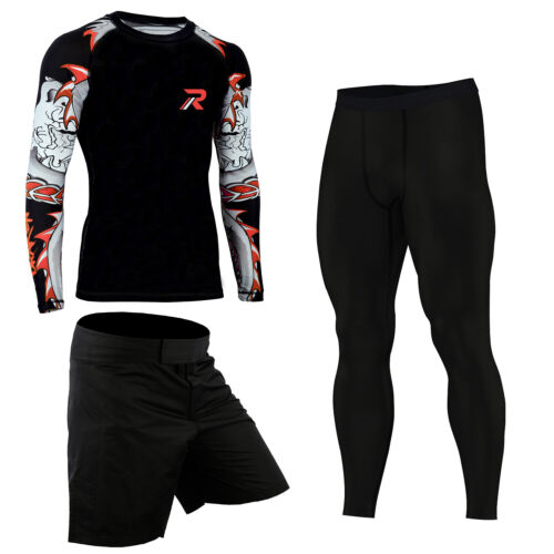 ROAR 3-Pc Set MMA Short BJJ Long Sleeve Rash Guard Grappling Compression Legging - Picture 5 of 14