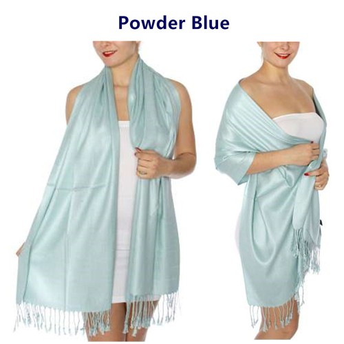 Solid Silky Pashmina Shawl Long 78"x28" Wrap Stole Wool Feel Silk Blend Scarf - Picture 31 of 44