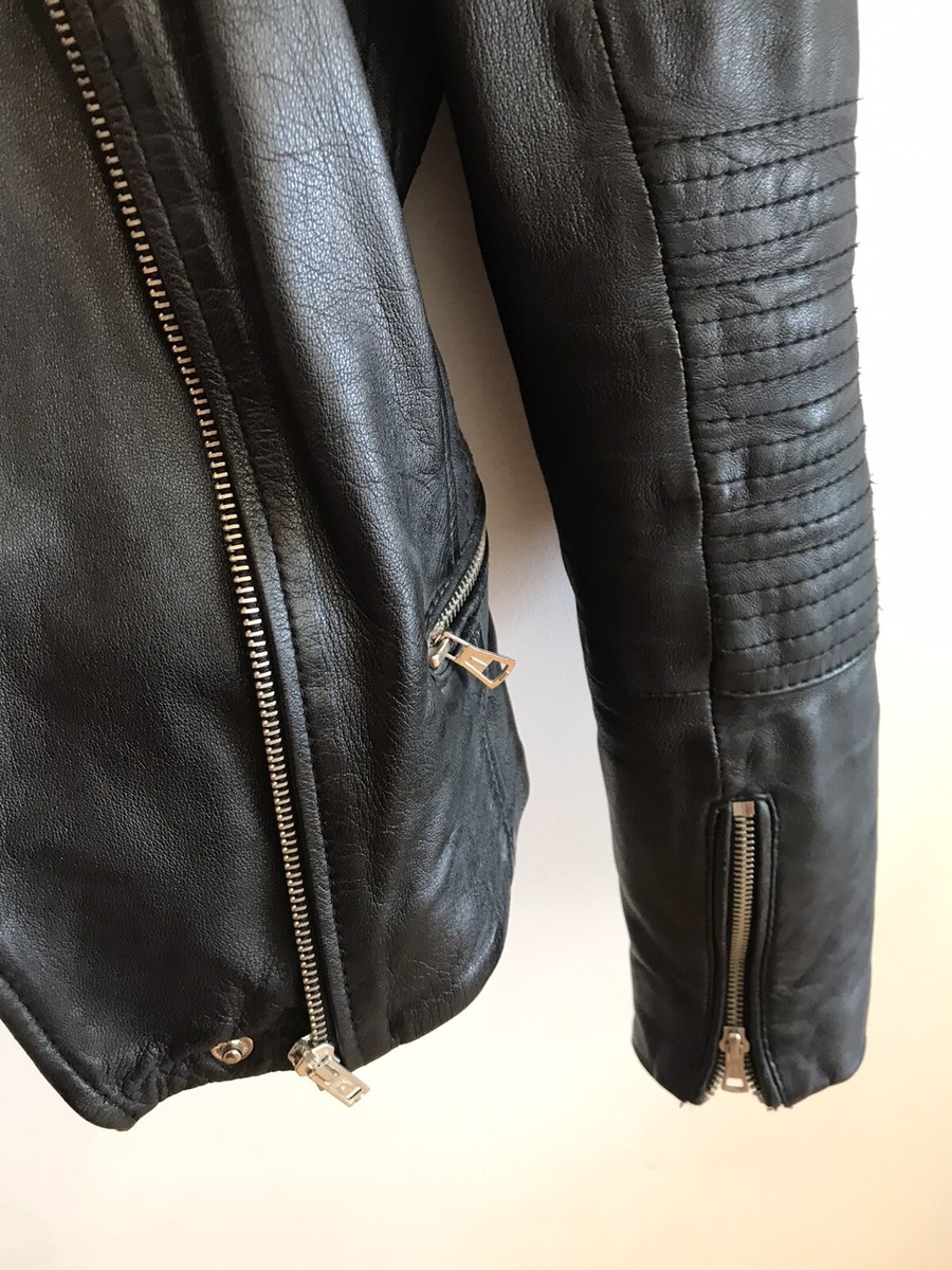 ZARA BLACK REAL LEATHER SHOULDER BIKER ZIP JACKET KENDALL ZARA BLACK REAL LEATHER SHOULDER BIKER ZIP JACKET KENDALL