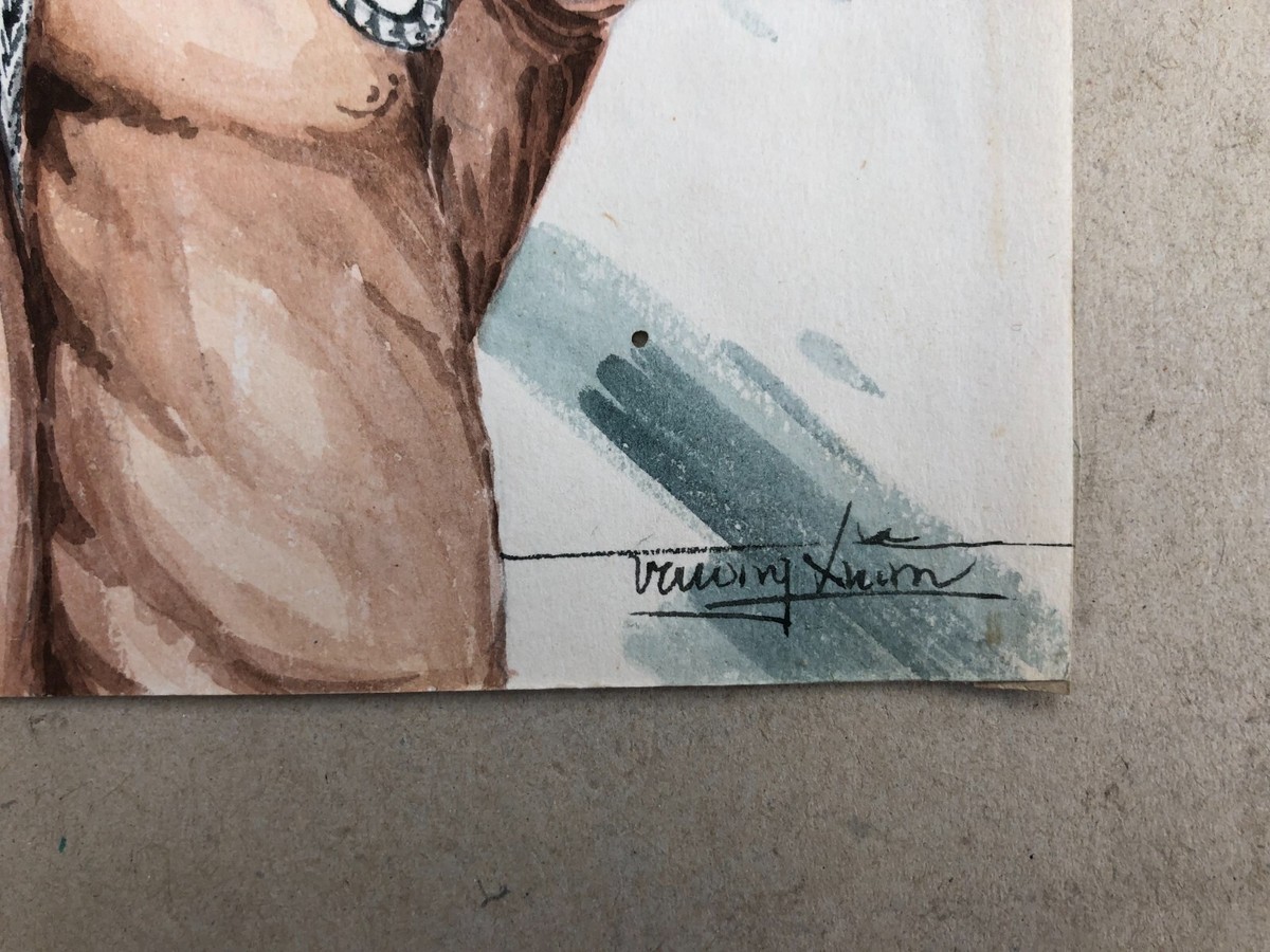 Aquarelle Vietnamienne Ancienne - Signée - 31x20 Cm - Art Asiatique XXe Siècle
