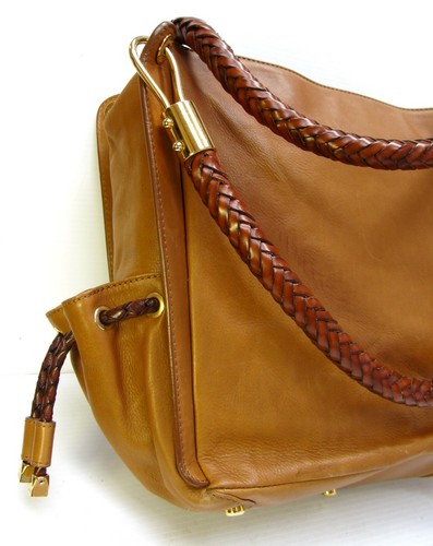Michael Kors Made in Italy Shoulder Bag Solid Brown Leather Woven Strap Gold - Picture 4 of 12