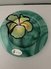 Jan Mitchell Studio Art Glass Signed Fused Hibiscus Plate Blue 5⅜" Diam