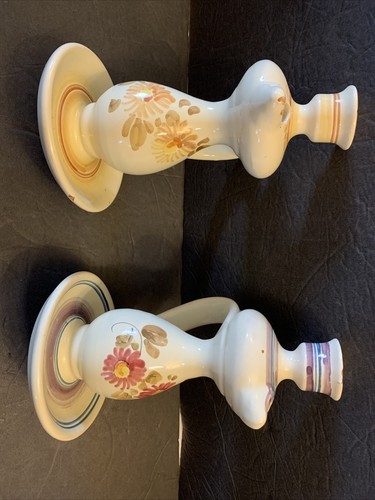 2 bougeoirs ZUBROD Grottaglie céramique fleurs fait main Italie RARE VTG - Photo 10/12