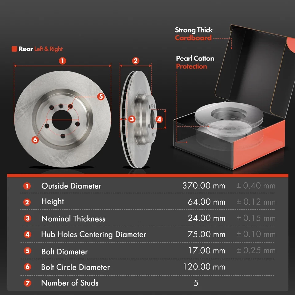 6x Rotores de freno de disco traseros y pastillas de freno de cerámica para BMW 750i 2009-2015 Alpina B7 Foto 2 de 4