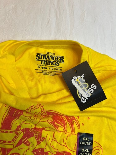 2X Netflix Stranger Things Yellow Graphic T-Shirt Youth XXL Surfer Boy Pizza - Picture 4 of 6