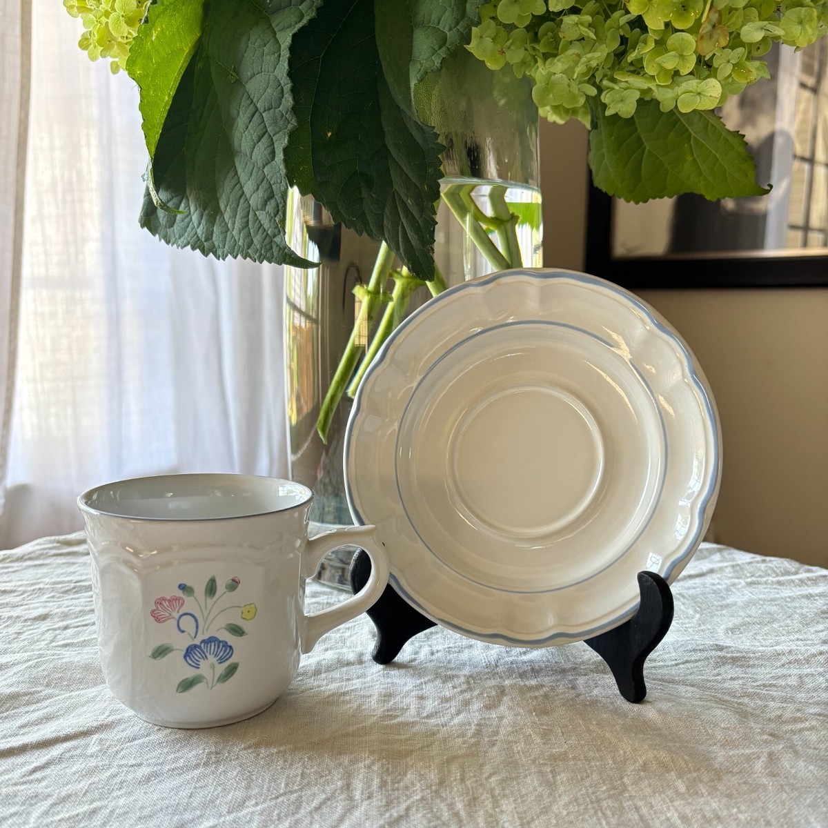 Floral Expressions Japan Cup Saucer Set 5 Blue Pink Yellow Floral