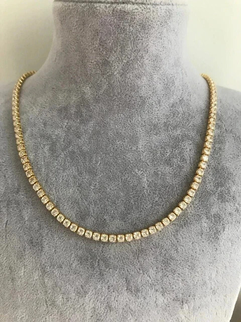 15 Ct Round Lab Diamond Tennis Necklace 14K Yellow Gold 18 Inch