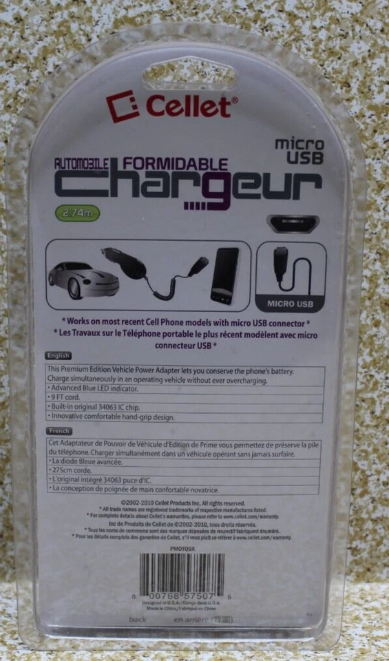 Cellet Micro USB Car Super Charger 9ft Cord Blue Xeon LED 34063 IC CHIP - Image 2 of 4