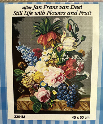 Printed needlepoint  tapestry Canvas Only  Orchidea  40x50 Cm Flowers And Fruit