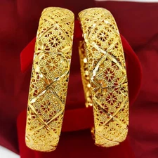 18k Gold Small 7" Womens Flower Design Opening Filled Bracelet Bangle D793B