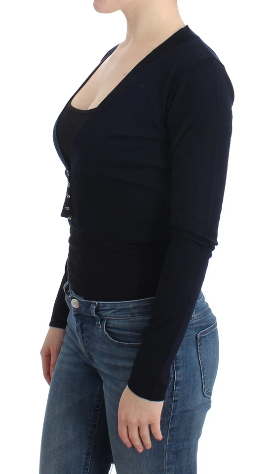 Cardigã CLASSE ROBERTO CAVALLI azul lã cropped encolher IT46/ US12/L RRP $400 - Imagem 2 de 4